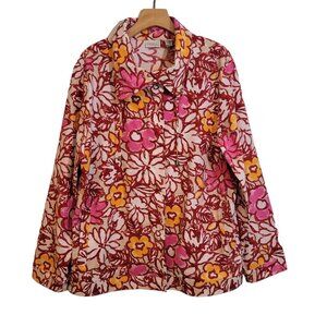 Chicos Zenergy‎ Floral Jacket Bright Pink Floral Light Pockets Size 3 US Size XL